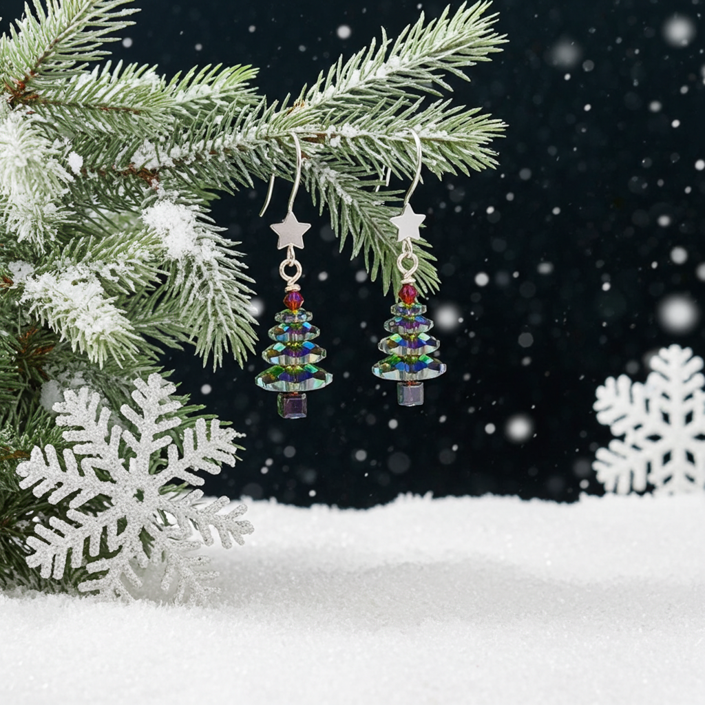 Crystal Christmas Tree Earrings - Holiday Dangle Jewelry