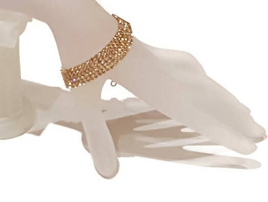 Gold Rhinestone Multi-Strand Bracelet - Vintage Crystal Glamour