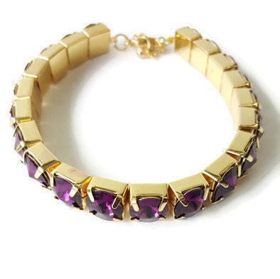 Amethyst Crystal Rhinestone Bracelet - Gold Link Bracelet