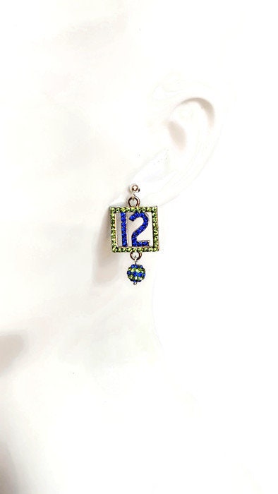 Seattle 12 Fan Earrings - Sapphire & Peridot Crystal Sports Bling