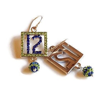 Seahawks 12 Fan Earrings - Sapphire & Peridot Crystal Jewelry