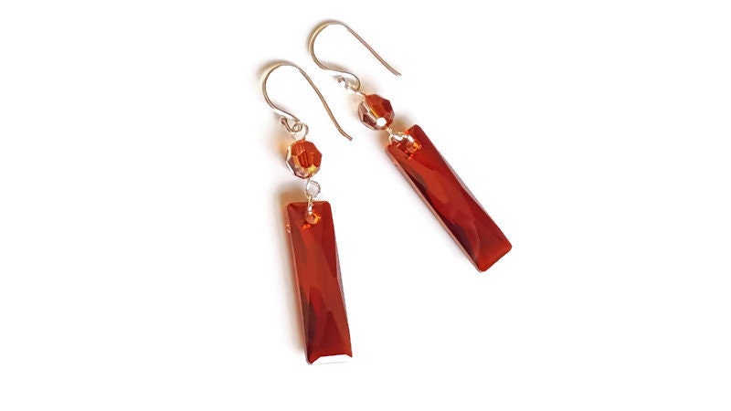 Red Crystal Earrings - Sterling Silver Elegant Drop Earrings