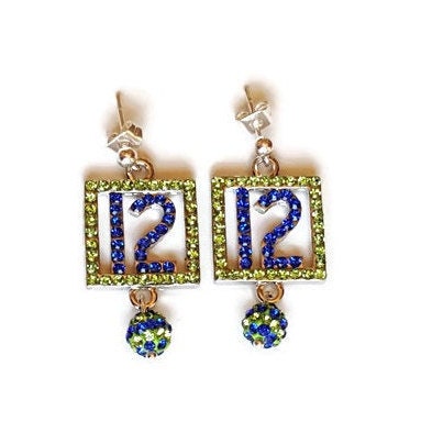 Seattle 12 Fan Earrings - Sapphire & Peridot Crystal Sports Bling