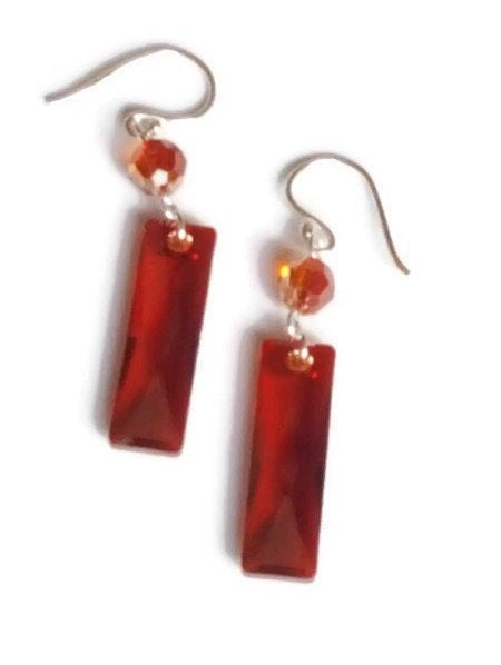 Red Crystal Earrings - Sterling Silver Elegant Drop Earrings