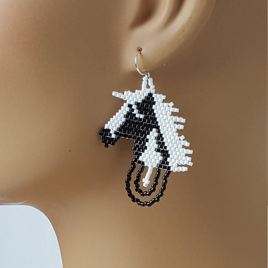 Beaded Horse Earrings - Seed Bead Drops, Western Equestrian Jewelry