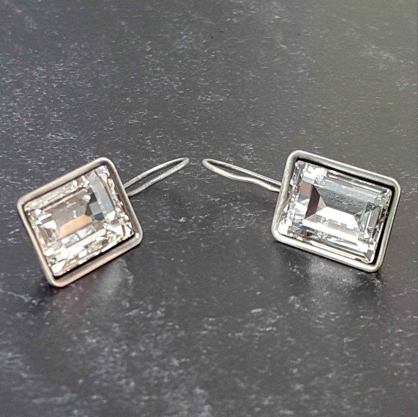 Crystal Drop Earrings - Austrian Crystal, Antique Silver Finish