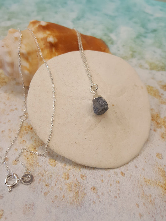 Raw Sapphire Pendant Necklace - September Birthstone Jewelry, 18-inch Chain