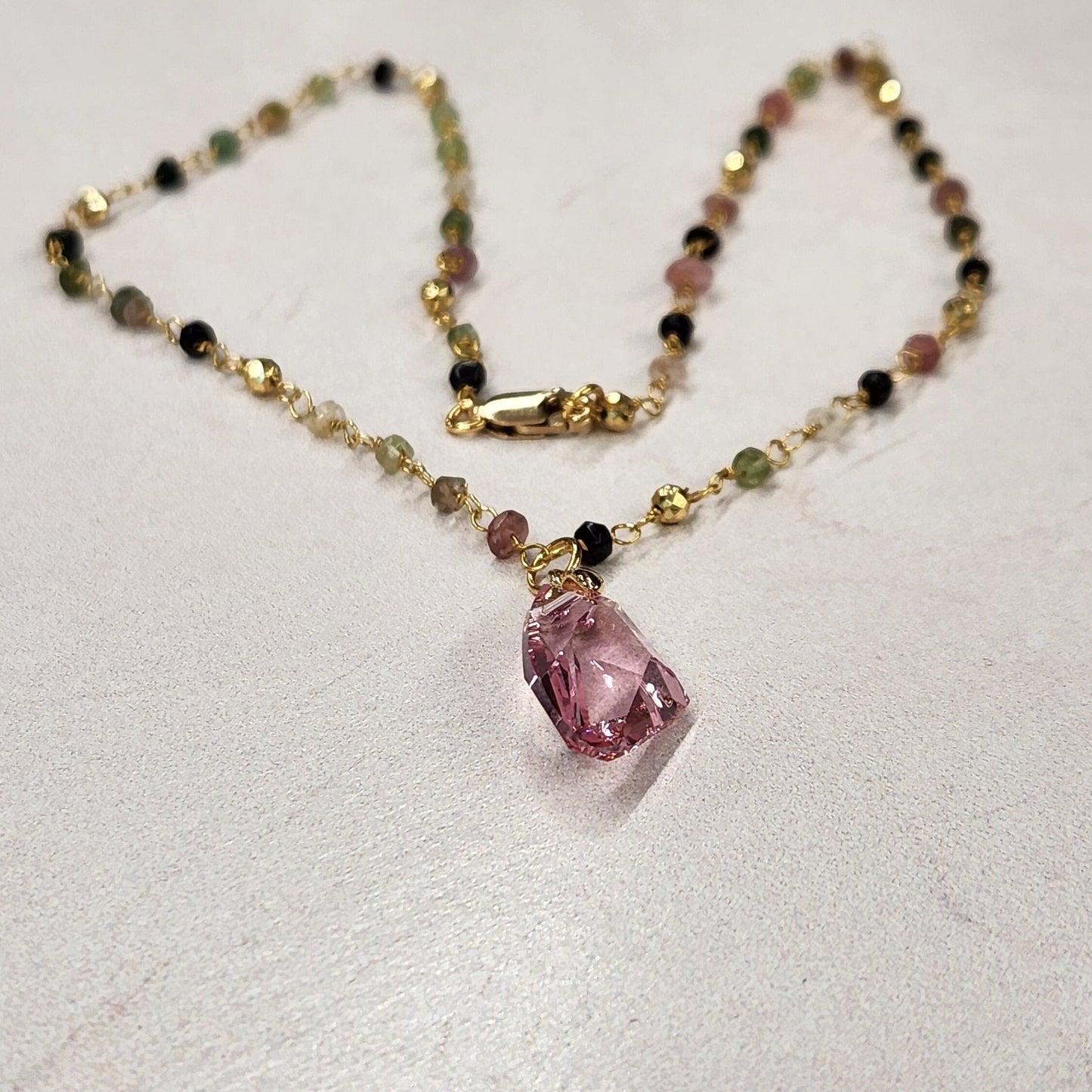 Gold Tourmaline Necklace - Austrian Crystal Gemstone Pendant