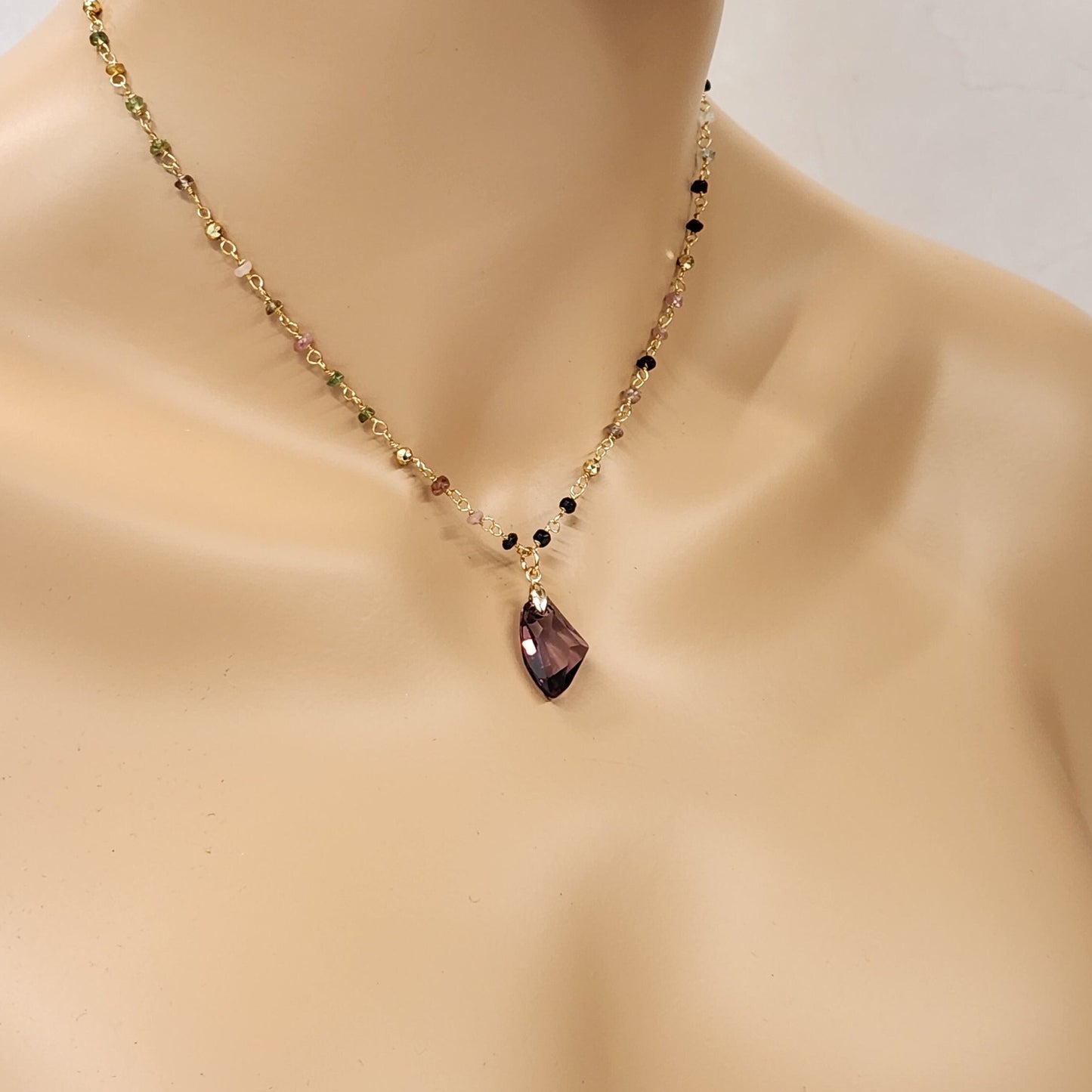 Gold Tourmaline Necklace - Austrian Crystal Gemstone Pendant
