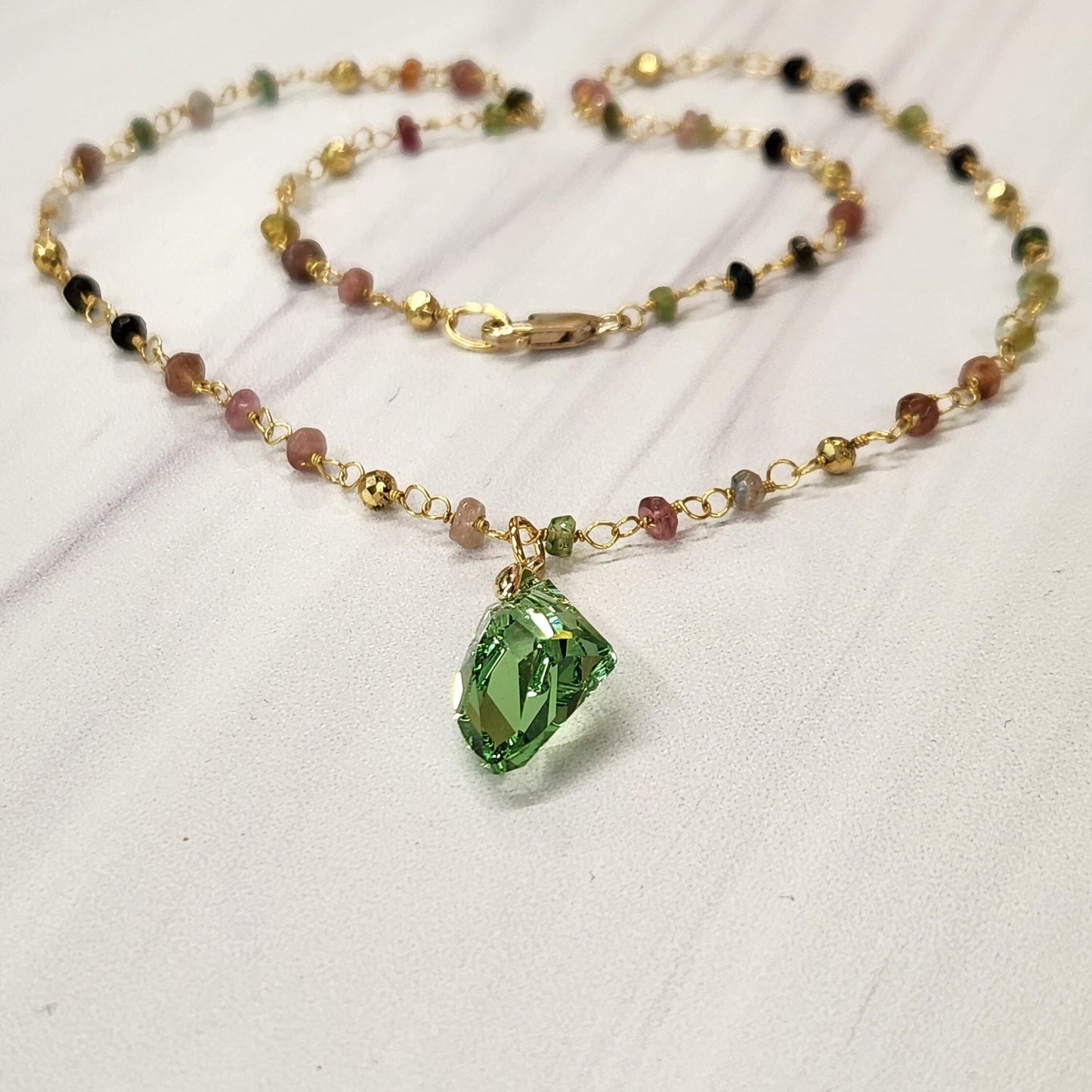 Gold Tourmaline Necklace - Austrian Crystal Gemstone Pendant