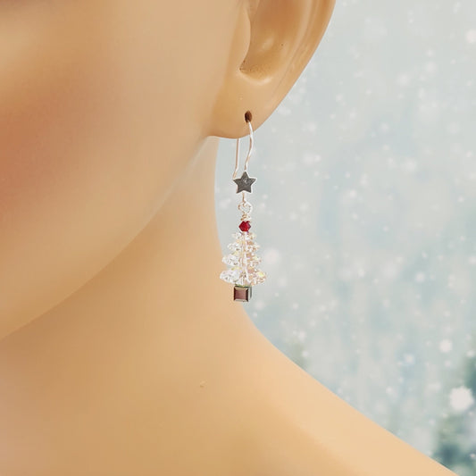 Crystal Christmas Tree Earrings - Holiday Dangle Jewelry
