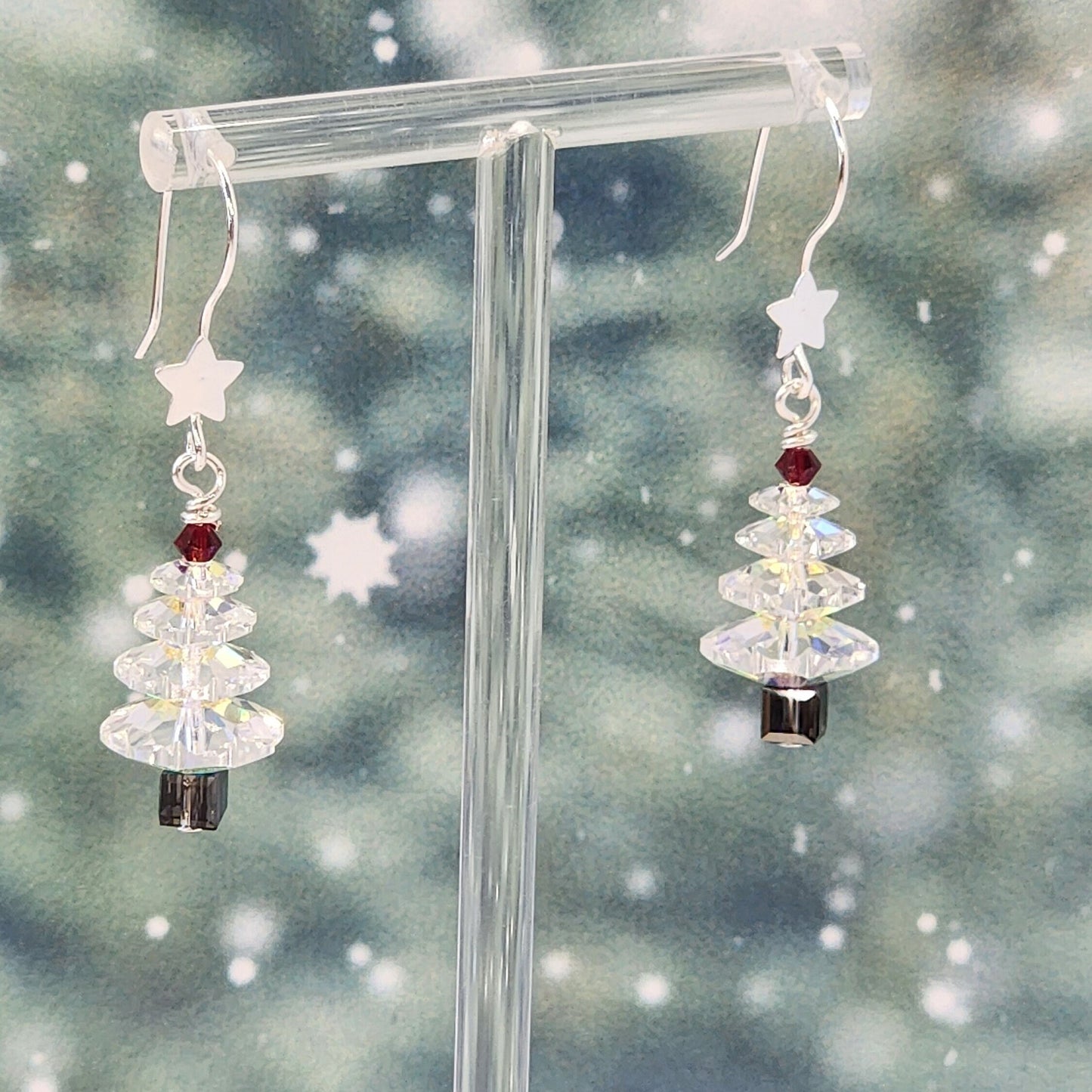 Crystal Christmas Tree Earrings - Holiday Dangle Jewelry