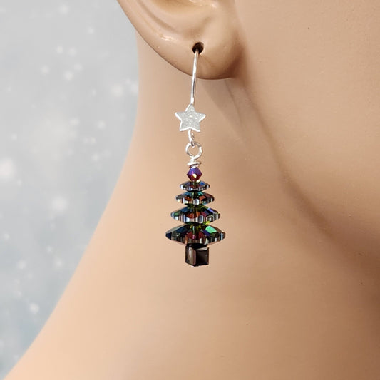 Crystal Christmas Tree Earrings - Holiday Dangle Jewelry