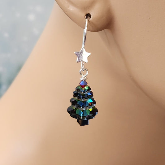 Crystal Christmas Tree Earrings - Holiday Dangle Jewelry