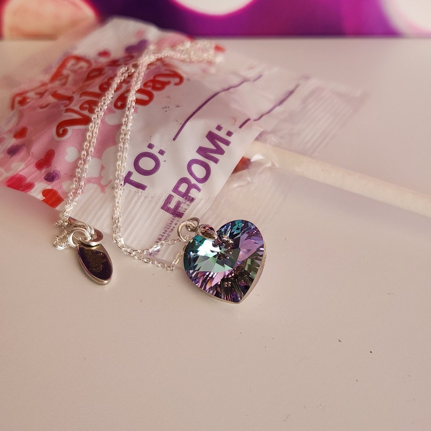 Crystal Heart Pendant - Sterling Silver Necklace, Valentine's Gift