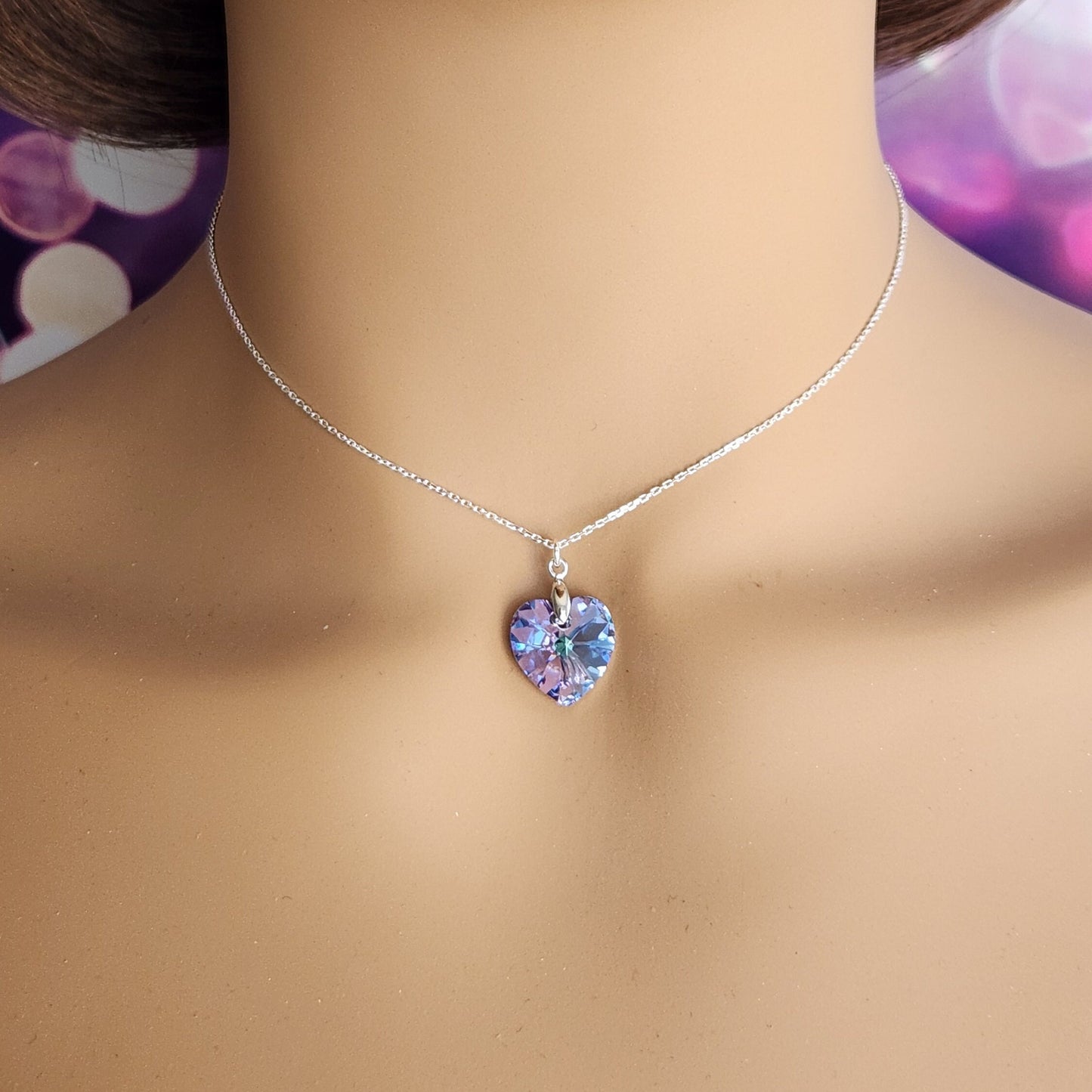 Crystal Heart Pendant - Sterling Silver Necklace, Valentine's Gift