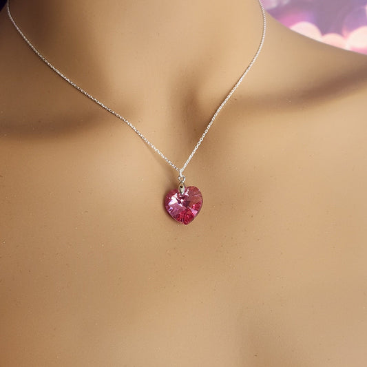 Crystal Heart Pendant - Sterling Silver Necklace, Valentine's Gift