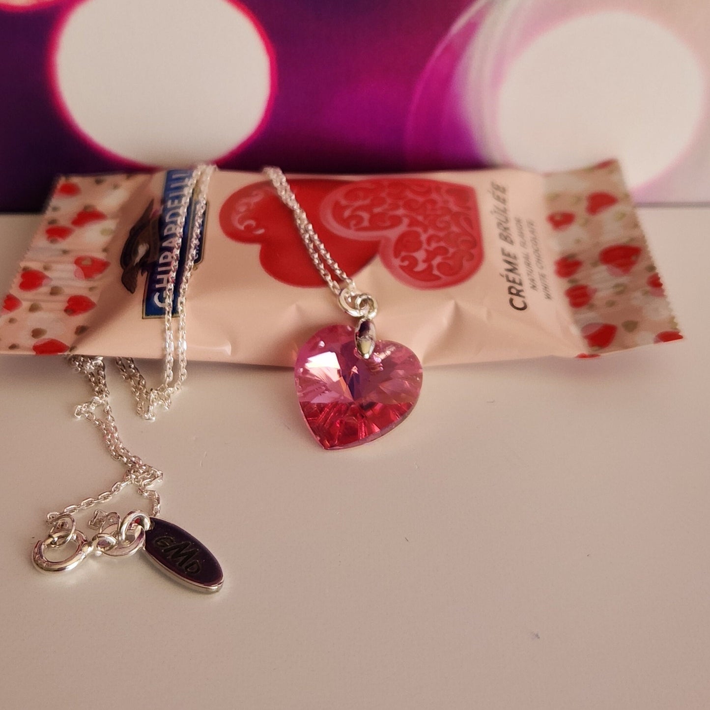 Crystal Heart Pendant - Sterling Silver Necklace, Valentine's Gift