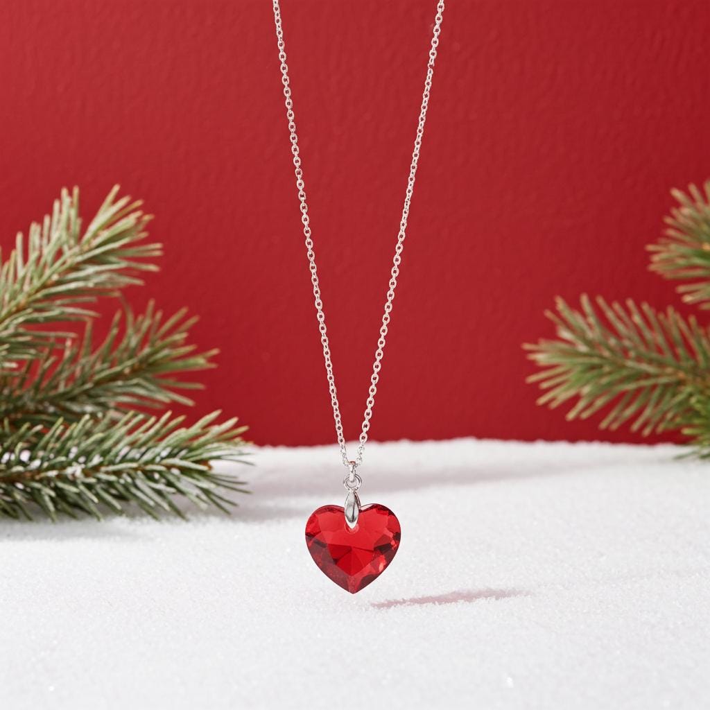 Crystal Heart Pendant - Sterling Silver Necklace, Valentine's Gift