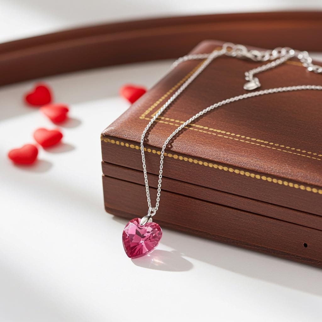 Crystal Heart Pendant - Sterling Silver Necklace, Valentine's Gift