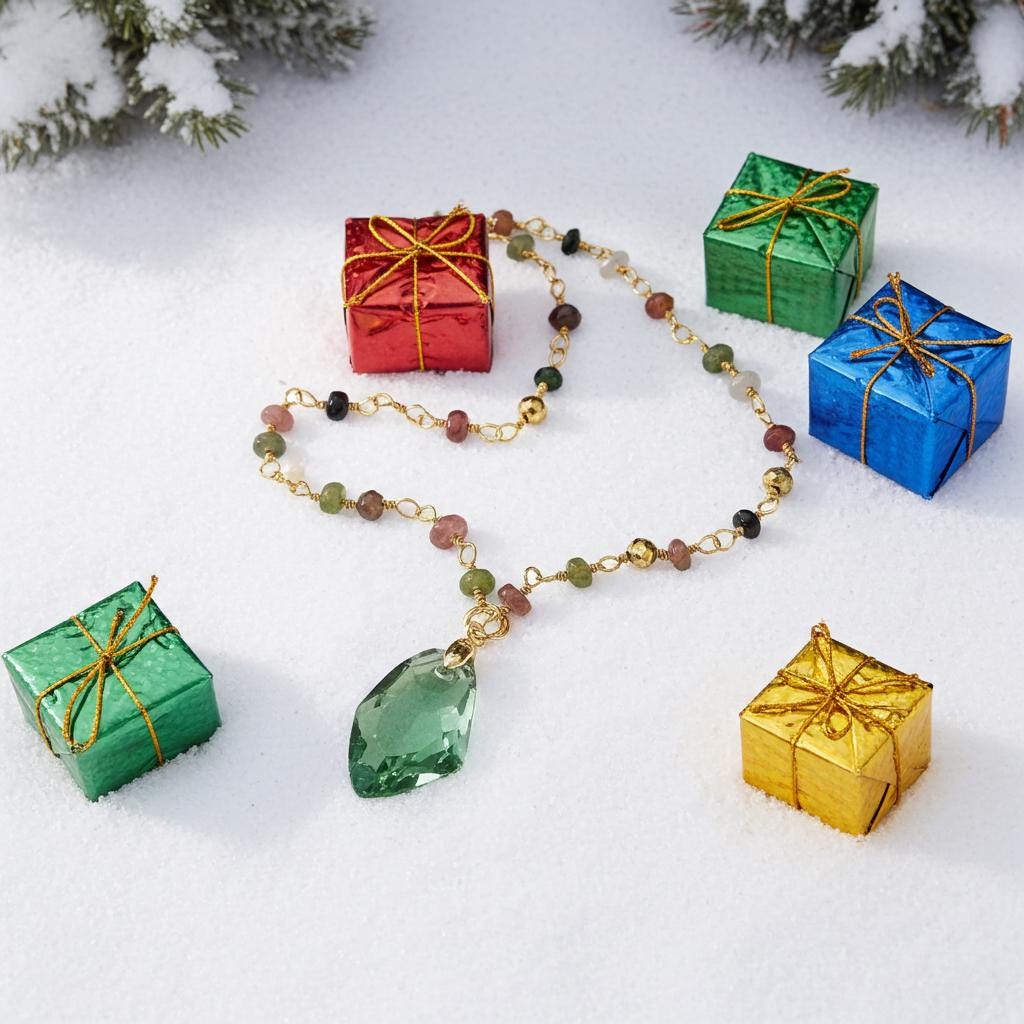 Gold Tourmaline Necklace - Austrian Crystal Gemstone Pendant