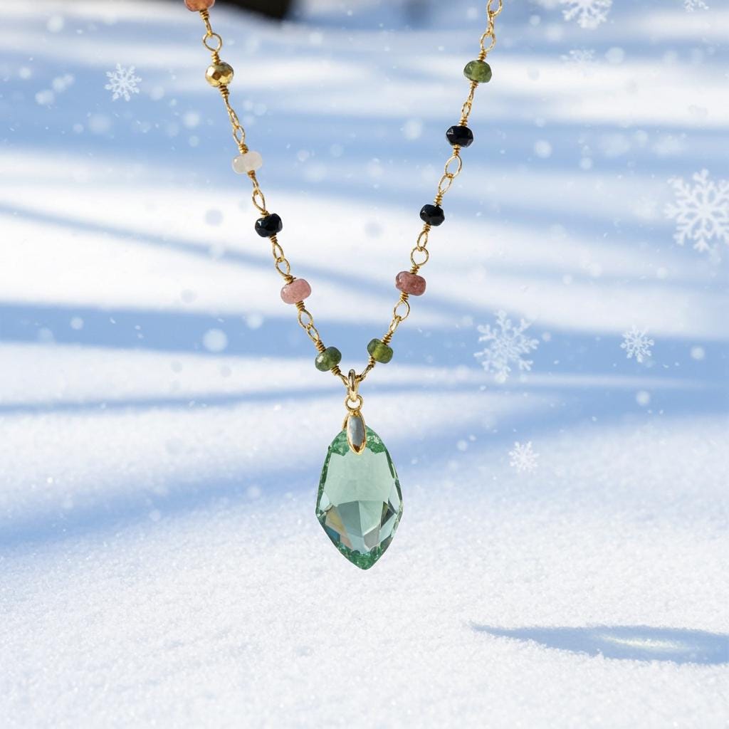 Gold Tourmaline Necklace - Austrian Crystal Gemstone Pendant
