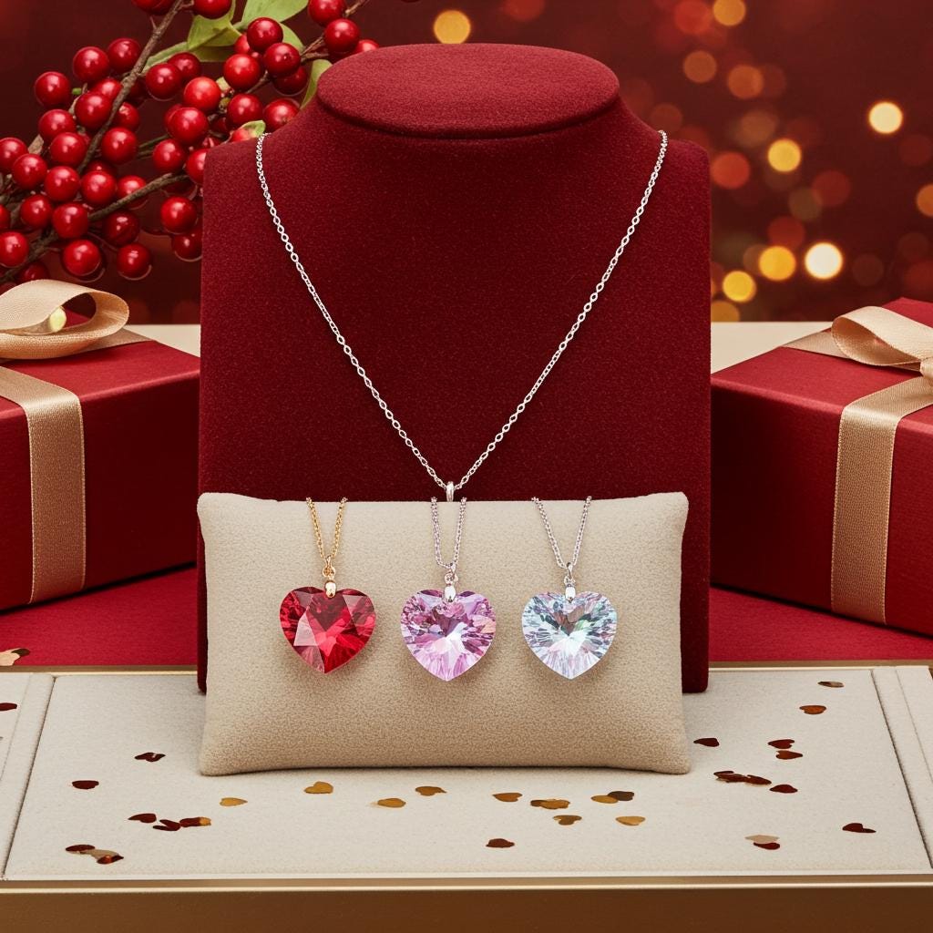 Crystal Heart Pendant - Sterling Silver Necklace, Valentine's Gift