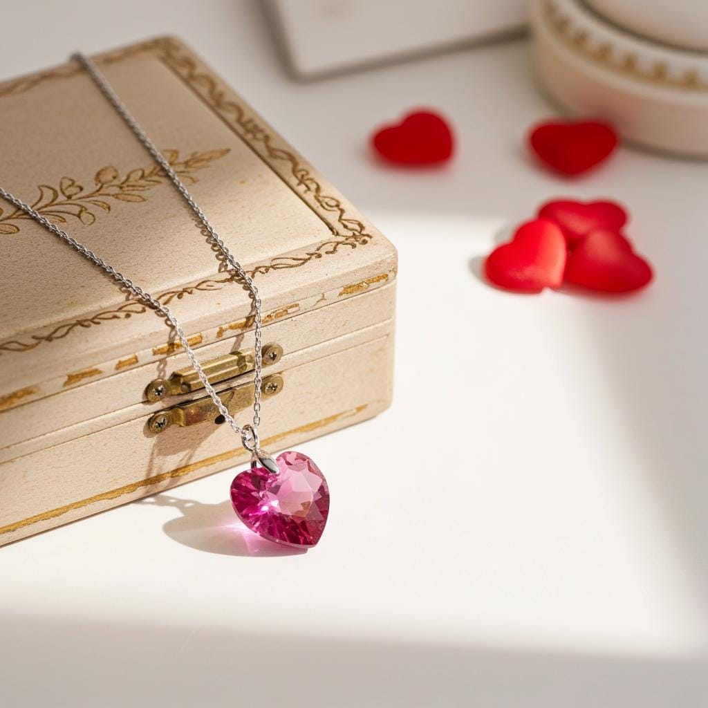 Crystal Heart Pendant - Sterling Silver Necklace, Valentine's Gift