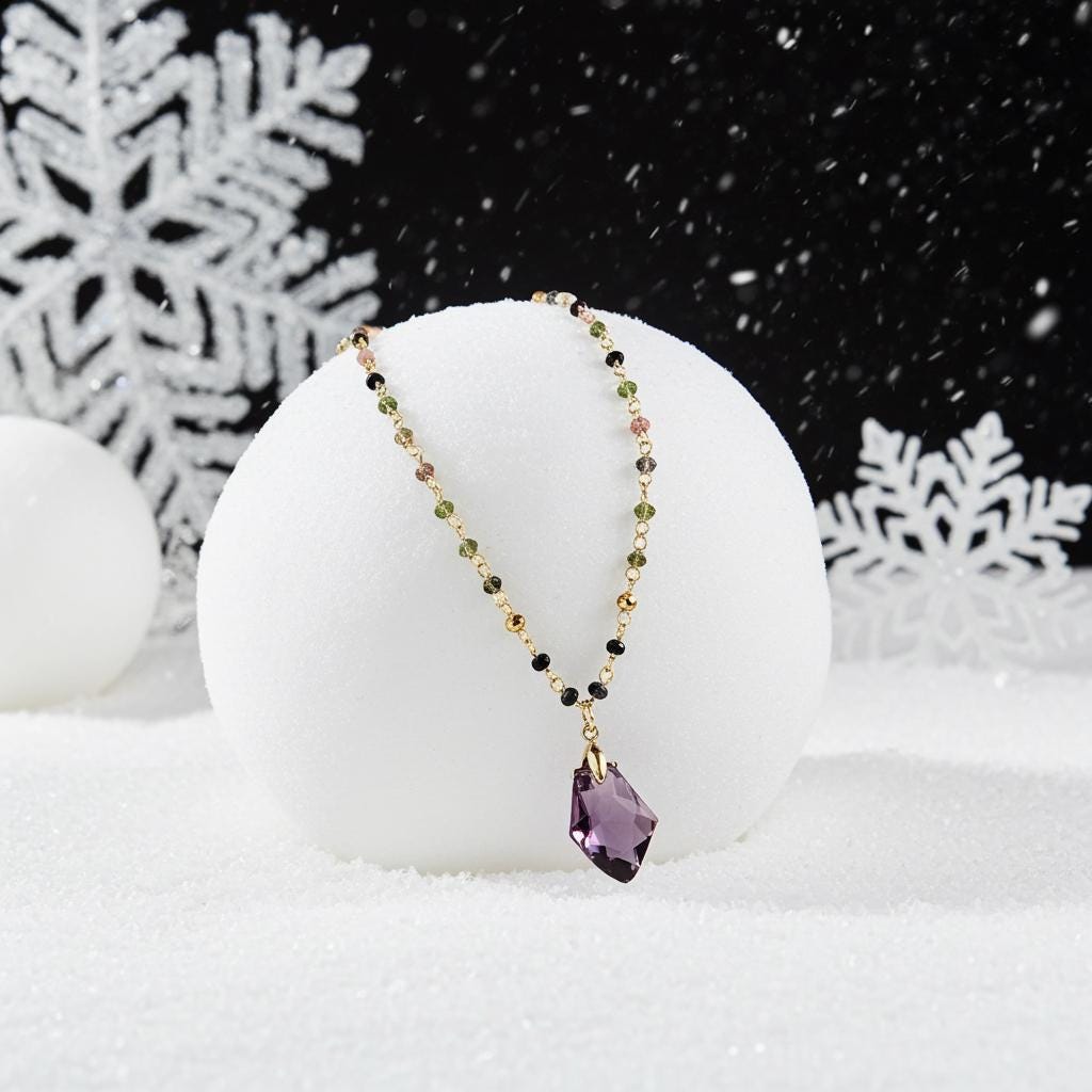 Gold Tourmaline Necklace - Austrian Crystal Gemstone Pendant