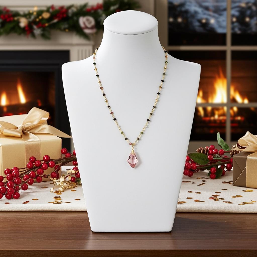 Gold Tourmaline Necklace - Austrian Crystal Gemstone Pendant