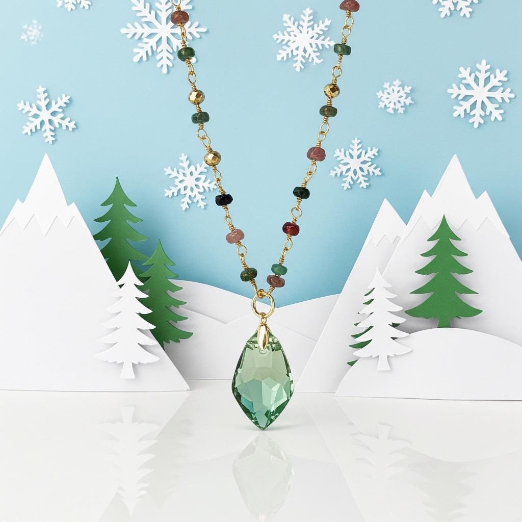 Gold Tourmaline Necklace - Austrian Crystal Gemstone Pendant