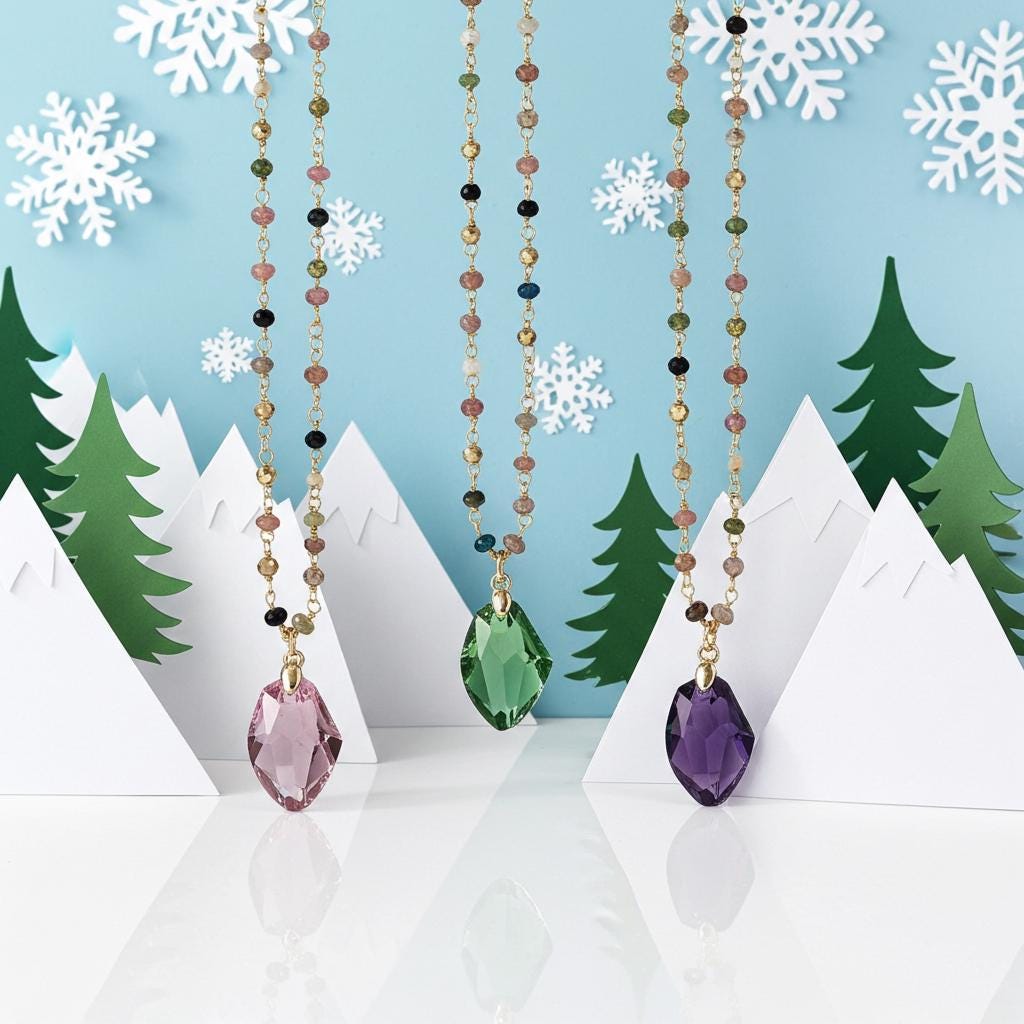 Gold Tourmaline Necklace - Austrian Crystal Gemstone Pendant