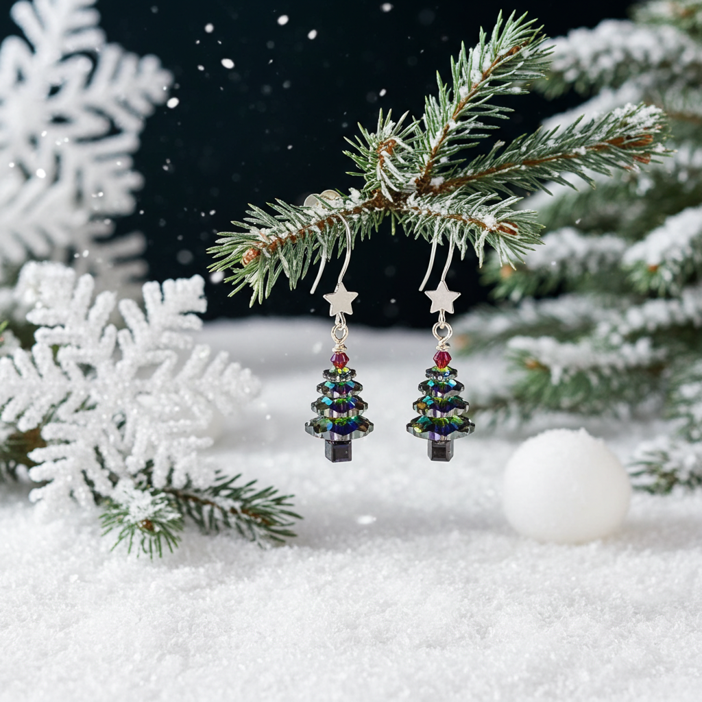 Crystal Christmas Tree Earrings - Holiday Dangle Jewelry