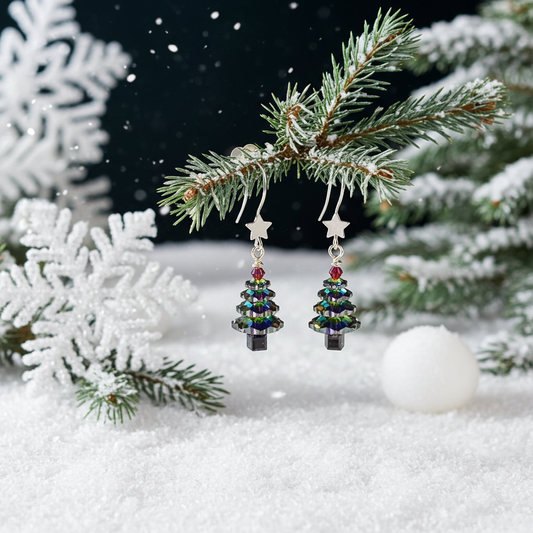 Crystal Christmas Tree Earrings - Holiday Dangle Jewelry