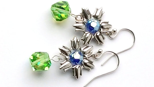 Peridot & Sapphire Crystal Star Earrings - Sterling Silver