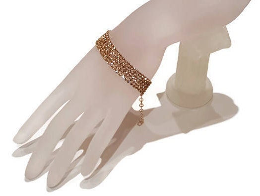 Gold Rhinestone Multi-Strand Bracelet - Vintage Crystal Glamour