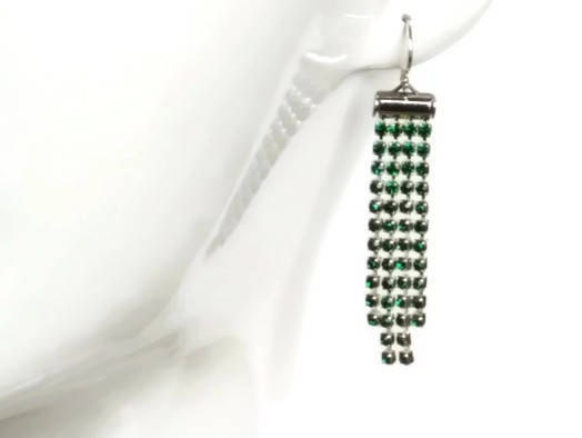Green Crystal Rhinestone Waterfall Earrings
