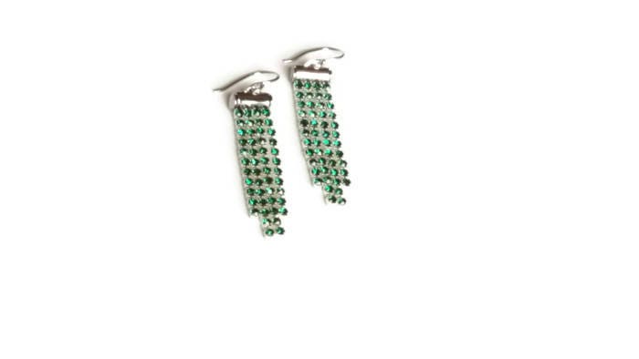 Green Crystal Rhinestone Waterfall Earrings