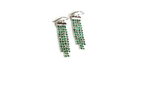 Green Crystal Rhinestone Waterfall Earrings