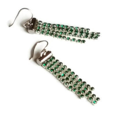 Green Crystal Rhinestone Waterfall Earrings