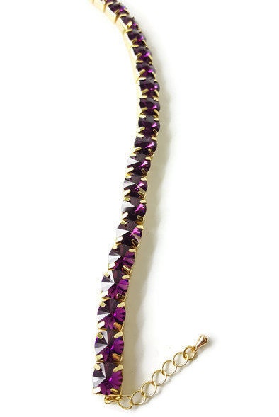 Amethyst Crystal Rhinestone Bracelet - Gold Link Bracelet