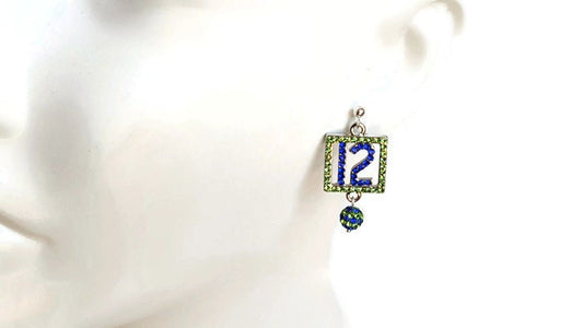 Seattle 12 Fan Earrings - Sapphire & Peridot Crystal Sports Bling