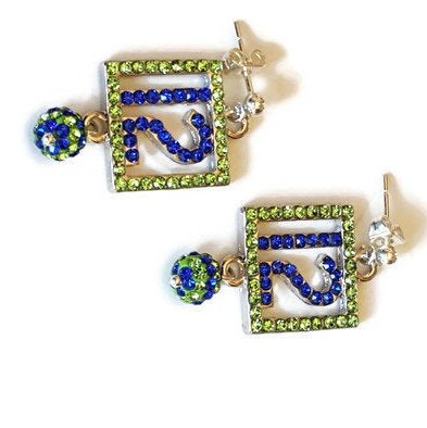 Seattle 12 Fan Earrings, Seattle Sports Jewelry, Seattle Sports Earrings, Sports Bling, Blue Friday, 12th Man, 12th Woman, Seattle Fan Studs