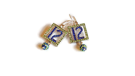 Seahawks 12 Fan Earrings - Sapphire & Peridot Crystal Jewelry