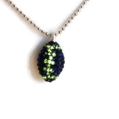 Seahawks Football Pendant - Montana Blue & Peridot Green Necklace