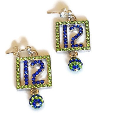 Seattle 12 Fan Earrings, Seattle Sports Jewelry, Seattle Sports Earrings, Sports Bling, Blue Friday, 12th Man, 12th Woman, Seattle Fan Studs