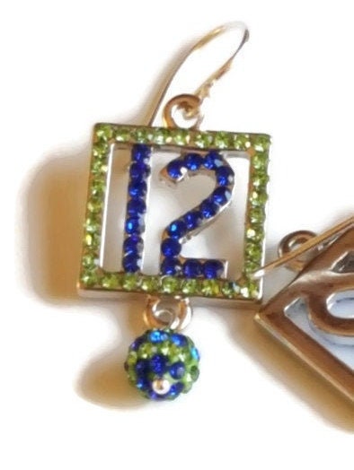 Seahawks 12 Fan Earrings - Sapphire & Peridot Crystal Jewelry