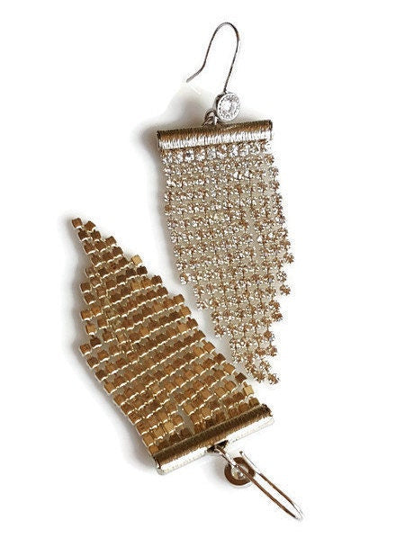 Rhinestone Waterfall Earrings - Long Silver Plated Crystal Dangles