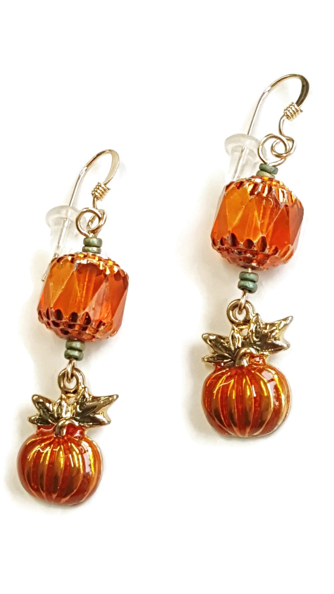 Halloween Pumpkin Drop Earrings - Czech Glass & Gold-Filled