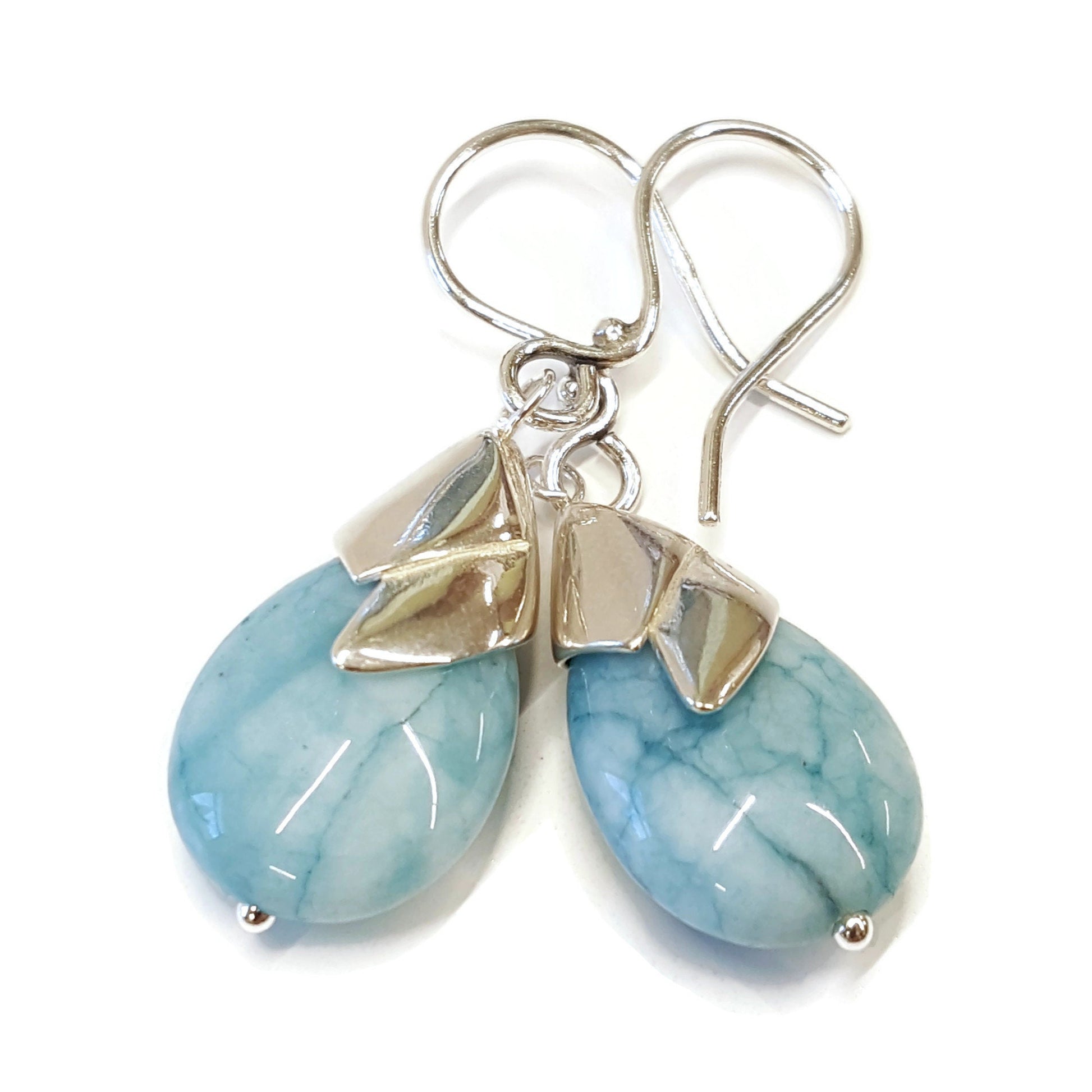 Larimar Teardrop Earrings - Sterling Silver, Handmade Gemstone Jewelry